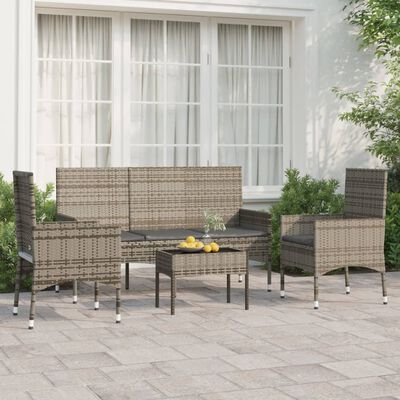 vidaXL 4 Piece Garden Lounge Set with Cushions Grey Poly Rattan