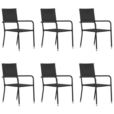 vidaXL Garden Dining Chairs 6 pcs Stackable Black Poly Rattan