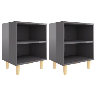 vidaXL Bed Cabinets Solid Wood Legs 2 pcs High Gloss Grey 40x30x50 cm