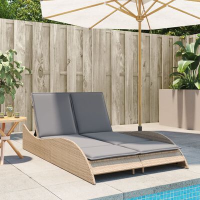 vidaXL Sun Lounger with Cushions Beige 114x205x73 cm Poly Rattan