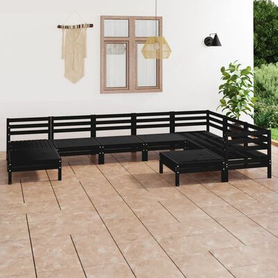 vidaXL 9 Piece Garden Lounge Set Solid Wood Pine Black