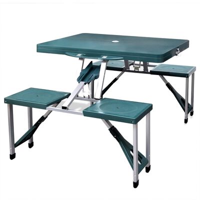 vidaXL Foldable Camping Table Set with 4 Stools Aluminium Extra Light Green