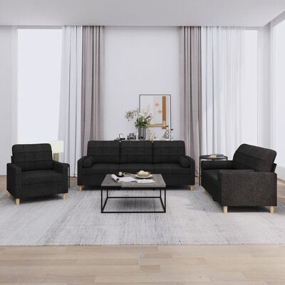 vidaXL 3 Piece Sofa Set with Pillows Black Fabric