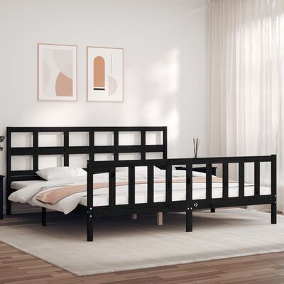 vidaXL Bed Frame with Headboard Black Super King Size Solid Wood