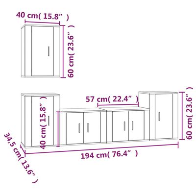 vidaXL 5 Piece TV Cabinet Set Black Engineered Wood