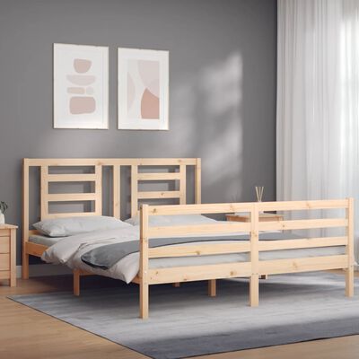 vidaXL Bed Frame with Headboard King Size Solid Wood