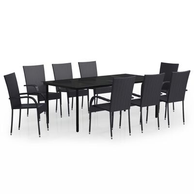 vidaXL 9 Piece Garden Dining Set Black