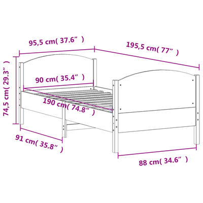 vidaXL Bed Frame without Mattress 90x190 cm Single Solid Wood Pine