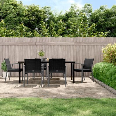 vidaXL 7 Piece Garden Dining Set with Cushions Poly Rattan and Steel