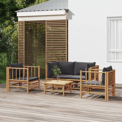 vidaXL 5 Piece Garden Lounge Set with Dark Grey Cushions Bamboo