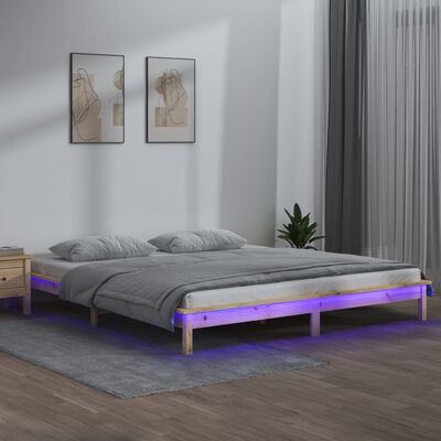 vidaXL LED Bed Frame without Mattress 135x190 cm Double Solid Wood