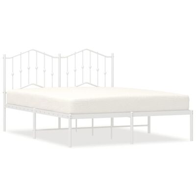 vidaXL Metal Bed Frame without Mattress with Headboard White 150x200 cm King Size