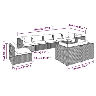 vidaXL 9 Piece Garden Lounge Set with Cushions Poly Rattan Brown