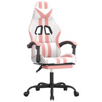 vidaXL Swivel Gaming Chair with Footrest White&Pink Faux Leather