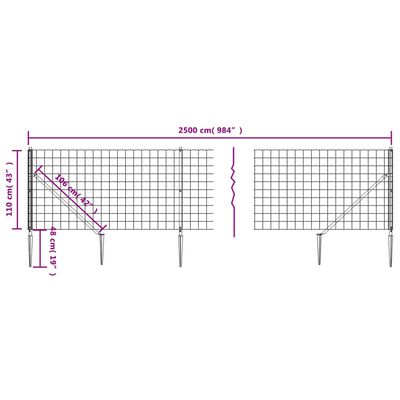 vidaXL Wire Mesh Fence with Spike Anchors Anthracite 1.1x25 m