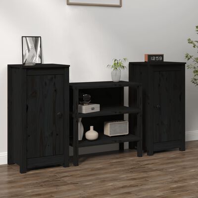 vidaXL Sideboards 2 pcs Black 39x35x80 cm Solid Wood Pine