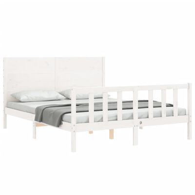 vidaXL Bed Frame with Headboard White King Size Solid Wood