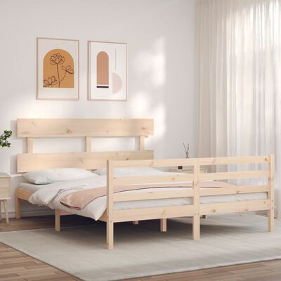 vidaXL Bed Frame with Headboard King Size Solid Wood