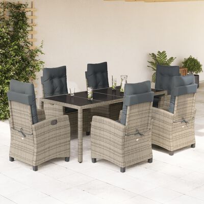 vidaXL 7 Piece Garden Dining Set with Cushions Grey Poly Rattan