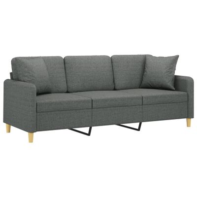 vidaXL 3-Seater Sofa with Throw Pillows Dark Grey 180 cm Fabric