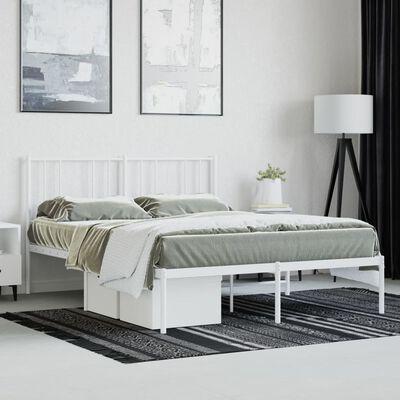 vidaXL Metal Bed Frame without Mattress with Headboard White 135x190 cm Double