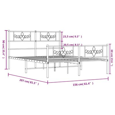 vidaXL Metal Bed Frame without Mattress with Footboard Black 150x200 cm King Size