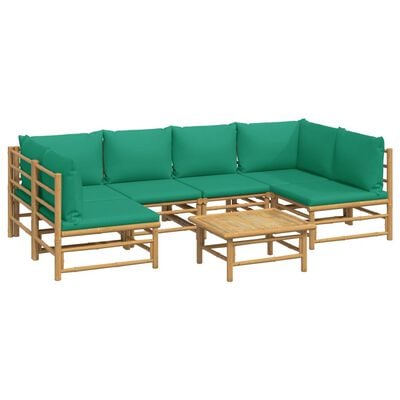 vidaXL 7 Piece Garden Lounge Set with Green Cushions Bamboo