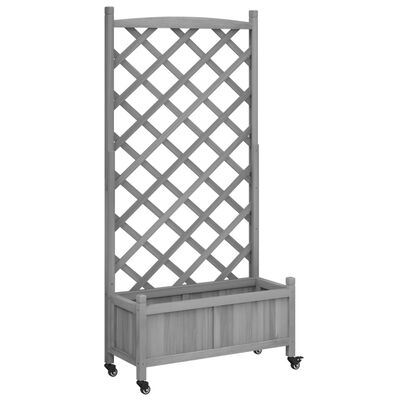 vidaXL Planter with Trellis and Wheels Grey Solid Wood Fir