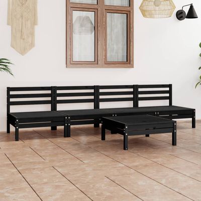 vidaXL 5 Piece Garden Lounge Set Black Solid Pinewood