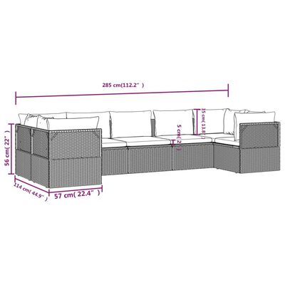 vidaXL 7 Piece Garden Lounge Set with Cushions Grey Poly Rattan
