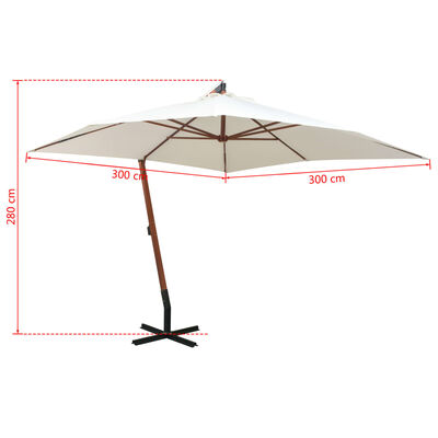 vidaXL Hanging Garden Parasol 300x300 cm Wooden Pole White