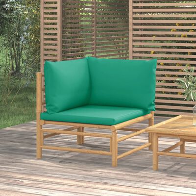 vidaXL Garden Corner Sofa with Green Cushions Bamboo