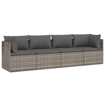 vidaXL 4 Piece Garden Lounge Set with Cushions Grey Poly Rattan