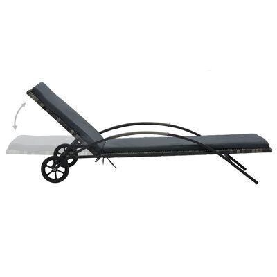 vidaXL Sun Lounger with Cushion & Wheels Poly Rattan Anthracite