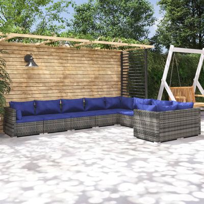 vidaXL 9 Piece Garden Lounge Set with Cushions Poly Rattan Grey