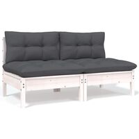 vidaXL 2-Seater Garden Sofa with Cushions White Solid Pinewood