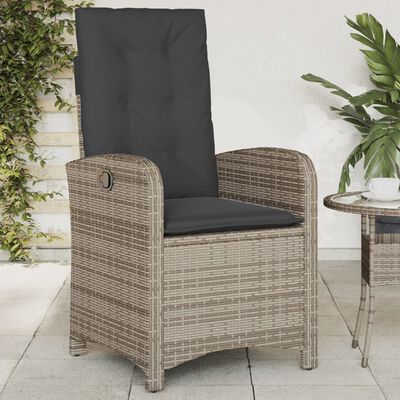 vidaXL Reclining Garden Chairs 2 pcs with Cushions Grey Poly Rattan