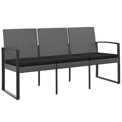 vidaXL 3-Seater Garden Bench with Cushions Dark Grey PP Rattan