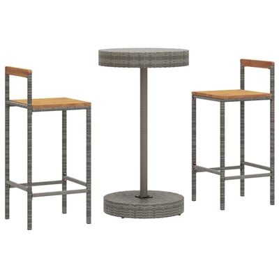 vidaXL 3 Piece Garden Bar Set Grey Poly Rattan&Solid Wood Acacia