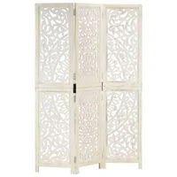 vidaXL Hand carved 3-Panel Room Divider White 120x165 cm Solid Mango Wood