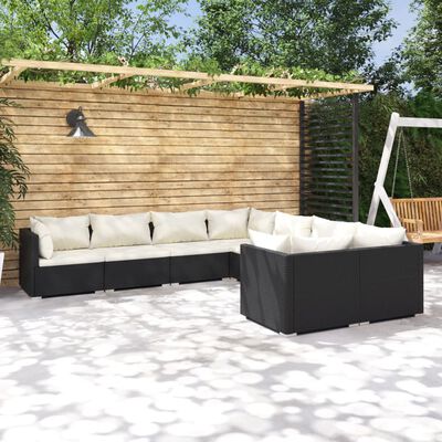 vidaXL 8 Piece Garden Lounge Set with Cushions Poly Rattan Black