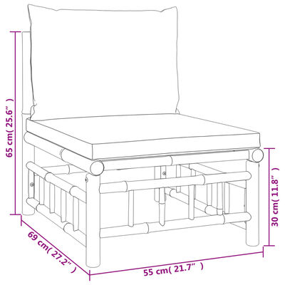 vidaXL 9 Piece Garden Lounge Set with Cream White Cushions Bamboo