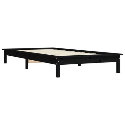 vidaXL Bed Frame Black 90x190 cm Single Solid Wood Pine