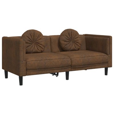 vidaXL Sofa with Cushions 2-Seater Brown Faux Suede Leather