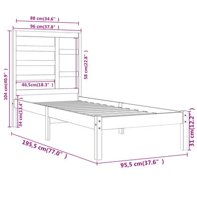 vidaXL Bed Frame without Mattress Black Solid Wood 90X190 cm Single