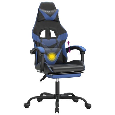 vidaXL Swivel Gaming Chair with Footrest Black&Blue Faux Leather