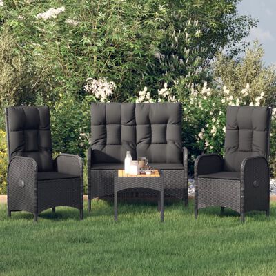 vidaXL 4 Piece Garden Dining Set with Cushions Black Poly Rattan