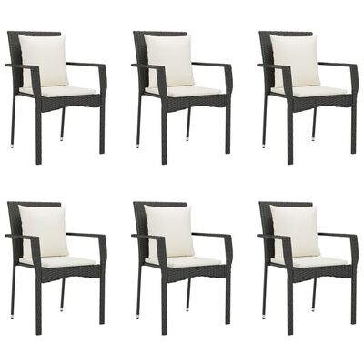 vidaXL 7 Piece Garden Dining Set with Cushions Black Poly Rattan