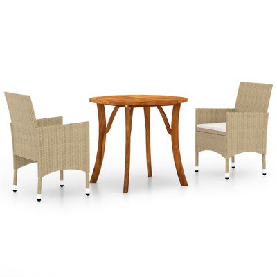 vidaXL 3 Piece Garden Dining Set Beige