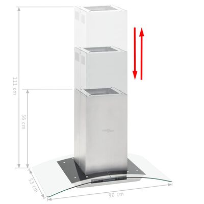 vidaXL Island Range Hood 90 cm LCD Display Touch Sensor 756 m³/h LED